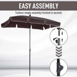 Outsunny Garden Parasol Umbrella, Outdoor Market Table Umbrella With Ruffles & Aluminium Pole, Rectangular Tilting Parasol Sun Shade Canopy, 2 X 1.3m, Brown -Günstiges Grün Ecke Geschäft 1624274832 64916600