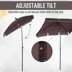 Outsunny Garden Parasol Umbrella, Outdoor Market Table Umbrella With Ruffles & Aluminium Pole, Rectangular Tilting Parasol Sun Shade Canopy, 2 X 1.3m, Brown -Günstiges Grün Ecke Geschäft 1624274836 11616200
