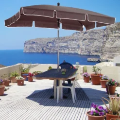 Outsunny Garden Parasol Umbrella, Outdoor Market Table Umbrella With Ruffles & Aluminium Pole, Rectangular Tilting Parasol Sun Shade Canopy, 2 X 1.3m, Brown -Günstiges Grün Ecke Geschäft 1624274839 32052400