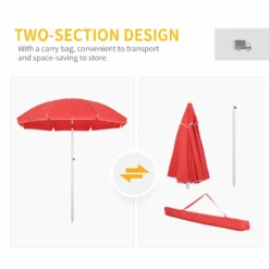 Oasis 1.9 M Beach Umbrella Parasol With Ajustable Angle And Carry Bag - Red -Günstiges Grün Ecke Geschäft 1624274879 62520000