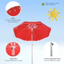 Oasis 1.9 M Beach Umbrella Parasol With Ajustable Angle And Carry Bag - Red -Günstiges Grün Ecke Geschäft 1624274882 78658000