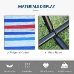 Outsunny Blue Multi- Coloured Hammock With Metal Stand And Carrying Bag. -Günstiges Grün Ecke Geschäft 1624275387 10593400