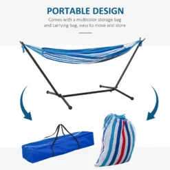 Outsunny Blue Multi- Coloured Hammock With Metal Stand And Carrying Bag. -Günstiges Grün Ecke Geschäft 1624275395 82051000