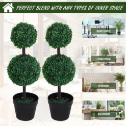 Outsunny Set Of 2 Artificial Boxwood Plant Tree's With Pot - Green -Günstiges Grün Ecke Geschäft 1624275723 11326900