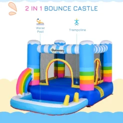 Outsunny Kids Bouncy Castle House Inflatable Trampoline Water Pool 2 In 1 With Blower For Kids Age 3-12 Rainbow Design -Günstiges Grün Ecke Geschäft 1645286921 16940700