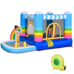 Outsunny Kids Bouncy Castle House Inflatable Trampoline Water Pool 2 In 1 With Blower For Kids Age 3-12 Rainbow Design -Günstiges Grün Ecke Geschäft 1645286941 84453500