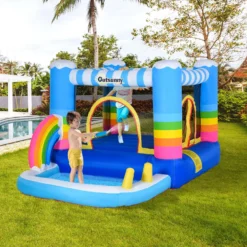 Outsunny Kids Bouncy Castle House Inflatable Trampoline Water Pool 2 In 1 With Blower For Kids Age 3-12 Rainbow Design -Günstiges Grün Ecke Geschäft 1645286946 57863200
