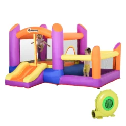 Outsunny Bouncy Castle With Trampoline & Slide 3in1 - Multi Colour