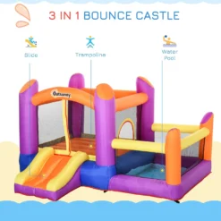 Outsunny Bouncy Castle With Trampoline & Slide 3in1 - Multi Colour -Günstiges Grün Ecke Geschäft 1645286964 32618700