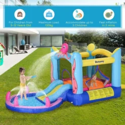 Outsunny Kids Bounce Castle House Inflatable Trampoline Slide Water Pool 3 In 1 With Inflator For Kids Age 3-12 Octopus Design W/ Carrybag -Günstiges Grün Ecke Geschäft 1645287048 46504000
