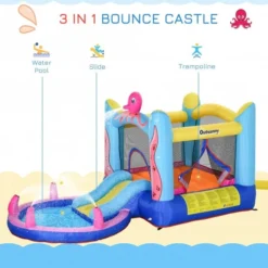 Outsunny Kids Bounce Castle House Inflatable Trampoline Slide Water Pool 3 In 1 With Inflator For Kids Age 3-12 Octopus Design W/ Carrybag -Günstiges Grün Ecke Geschäft 1645287053 59065700