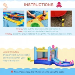 Outsunny Kids Bounce Castle House Inflatable Trampoline Slide Water Pool 3 In 1 With Inflator For Kids Age 3-12 Octopus Design W/ Carrybag -Günstiges Grün Ecke Geschäft 1645287057 40557600