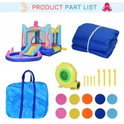 Outsunny Kids Bounce Castle House Inflatable Trampoline Slide Water Pool 3 In 1 With Inflator For Kids Age 3-12 Octopus Design W/ Carrybag -Günstiges Grün Ecke Geschäft 1645287061 17711400