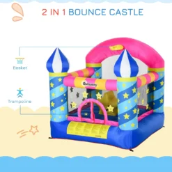 Outsunny Kids Bounce Castle House Inflatable Trampoline Basket With Inflator For Age 3-12 Castle Stars Design -Günstiges Grün Ecke Geschäft 1645287088 81441500