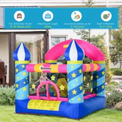 Outsunny Kids Bounce Castle House Inflatable Trampoline Basket With Inflator For Age 3-12 Castle Stars Design -Günstiges Grün Ecke Geschäft 1645287092 83642400