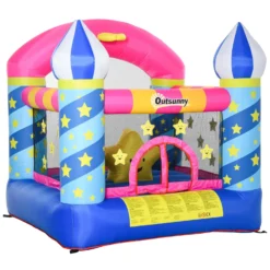 Outsunny Kids Bounce Castle House Inflatable Trampoline Basket With Inflator For Age 3-12 Castle Stars Design -Günstiges Grün Ecke Geschäft 1645287104 22181200
