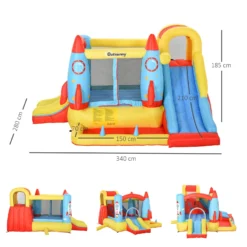Outsunny Kids Bounce Castle House, 3 In 1 Water Slide And Pool With Inflator, Rocket Design With Carrybag -Günstiges Grün Ecke Geschäft 1645287126 30224400
