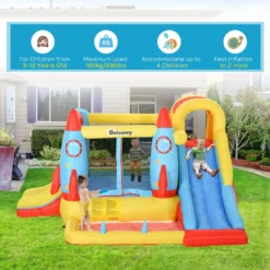 Outsunny Kids Bounce Castle House, 3 In 1 Water Slide And Pool With Inflator, Rocket Design With Carrybag -Günstiges Grün Ecke Geschäft 1645287130 16678500
