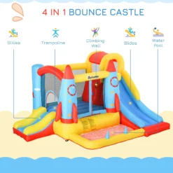 Outsunny Kids Bounce Castle House, 3 In 1 Water Slide And Pool With Inflator, Rocket Design With Carrybag -Günstiges Grün Ecke Geschäft 1645287134 11622300
