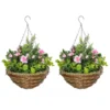HOMCOM Pack Of 2 Artificial Lisianthus Flowers Hanging Planter With Basket For Indoor Outdoor Decoration Home Garden