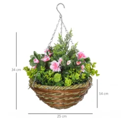 HOMCOM Pack Of 2 Artificial Lisianthus Flowers Hanging Planter With Basket For Indoor Outdoor Decoration Home Garden -Günstiges Grün Ecke Geschäft 1645425321 33518300