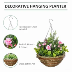 HOMCOM Pack Of 2 Artificial Lisianthus Flowers Hanging Planter With Basket For Indoor Outdoor Decoration Home Garden -Günstiges Grün Ecke Geschäft 1645425329 69195100