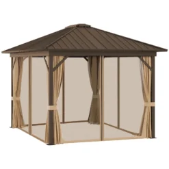 Outsunny Hardtop Gazebo With Curtains 3.6 X 3m - Brown -Günstiges Grün Ecke Geschäft 1aXd4d18141203190 jpg