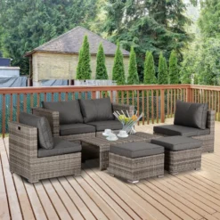 Outsunny Rattan Sofa Set 6 Seater 8 Piece - Grey -Günstiges Grün Ecke Geschäft 2Wy6ff17eecc294bf jpg