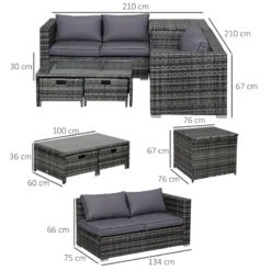 Outsunny Rattan Corner Sofa Set 1.3m - Grey -Günstiges Grün Ecke Geschäft 2Xya121821a153f3d jpg