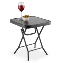 Silver & Stone Folding Glass Side Table 40 X 40 X 46cm - Black - Indoor Or Outdoor -Günstiges Grün Ecke Geschäft 3232804 IMAGE1