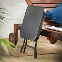 Silver & Stone Folding Glass Side Table 40 X 40 X 46cm - Black - Indoor Or Outdoor -Günstiges Grün Ecke Geschäft 3232804 IMAGE6