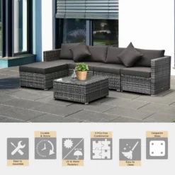 Outsunny 6 Pieces Outdoor Rattan Corner Sofa Set, Patio Aluminum Frame With All-weather Wicker Conversation Furniture W/ Coffee Table & Cushions, Mixed Grey -Günstiges Grün Ecke Geschäft 4 1 50d39e7a 1f40 4860 b0f6 fdf90ff65f3d