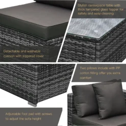 Outsunny 6 Pieces Outdoor Rattan Corner Sofa Set, Patio Aluminum Frame With All-weather Wicker Conversation Furniture W/ Coffee Table & Cushions, Mixed Grey -Günstiges Grün Ecke Geschäft 4 3 09baa2f6 3ba3 4538 815f 22809c65ada8