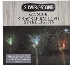 Silver & Stone Solar Powered Crackle Ball Stakes Pack Of 6 Colour Changing -Günstiges Grün Ecke Geschäft 41WqhG wVlL. AC