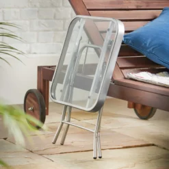 Silver & Stone Folding Side Table With Glass Top 40cm X 40cm X 46cm -Günstiges Grün Ecke Geschäft 4356318 IMAGE6