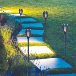 Silver & Stone Outdoor Solar Flickering Flame Torch Garden Stakes - 4 Pack -Günstiges Grün Ecke Geschäft 45049482