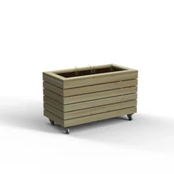Forest Garden Linear Planter - Double With Wheels 49.6cm(h) X 80cm(w) X 40cm(d)
