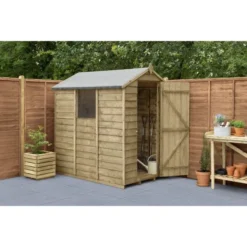 Forest Garden Overlap Pressure Treated 6x4 Apex Shed -Günstiges Grün Ecke Geschäft 4937944 1