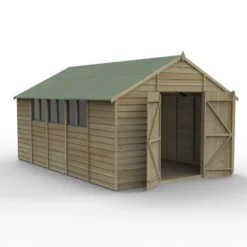 Forest Garden Overlap Pressure Treated 10x15 Apex Shed - Double Door
