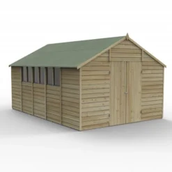 Forest Garden Overlap Pressure Treated 10x15 Apex Shed - Double Door -Günstiges Grün Ecke Geschäft 4937951 3