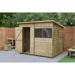 Forest Garden Overlap Pressure Treated 8x6 Pent Shed -Günstiges Grün Ecke Geschäft 4937982 1