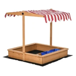 Outsunny Children's Wooden Sandbox With Cover - Wood