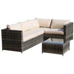 Outsunny Rattan Corner Sofa Set With Coffee Table - Beige -Günstiges Grün Ecke Geschäft 5kW98a180700d2d5b jpg