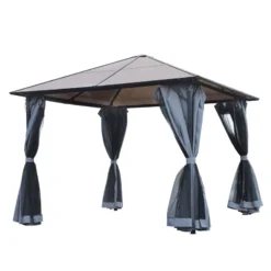 Outsunny Hardtop Gazebo With Aluminium Frame And Curtains 3 X 4m - Grey -Günstiges Grün Ecke Geschäft 5yS6a417e906a854d jpg