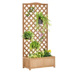 Outsunny Garden Wooden Planter Box With Trellis Lattice Flower Raised Bed 76x36x170cm