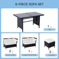 Outsunny Rattan Corner Sofa Set With Table And Footstools - Black -Günstiges Grün Ecke Geschäft 6WOb1017eecc29106 jpg