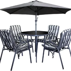 Silver & Stone Windsor Premium Padded 6 Piece Table & Chair Set- Grey