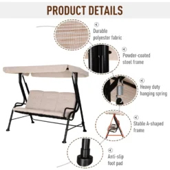 Outsunny Steel Frame 3-Seater Outdoor Garden Swing Chair W/ Canopy Beige -Günstiges Grün Ecke Geschäft 77e00b17dc2d3d211