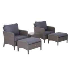 Outsunny Rattan 2 Seater Set With Footstools And Side Table - Dark Grey -Günstiges Grün Ecke Geschäft 7Aqdaa17eecc299a0 jpg