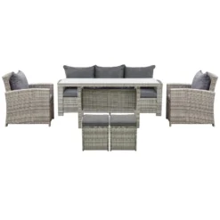 Outsunny Outdoor Rattan Sofa Dining Set 6 Piece - Light Grey -Günstiges Grün Ecke Geschäft 7Vbdaa188b88b21ae jpg